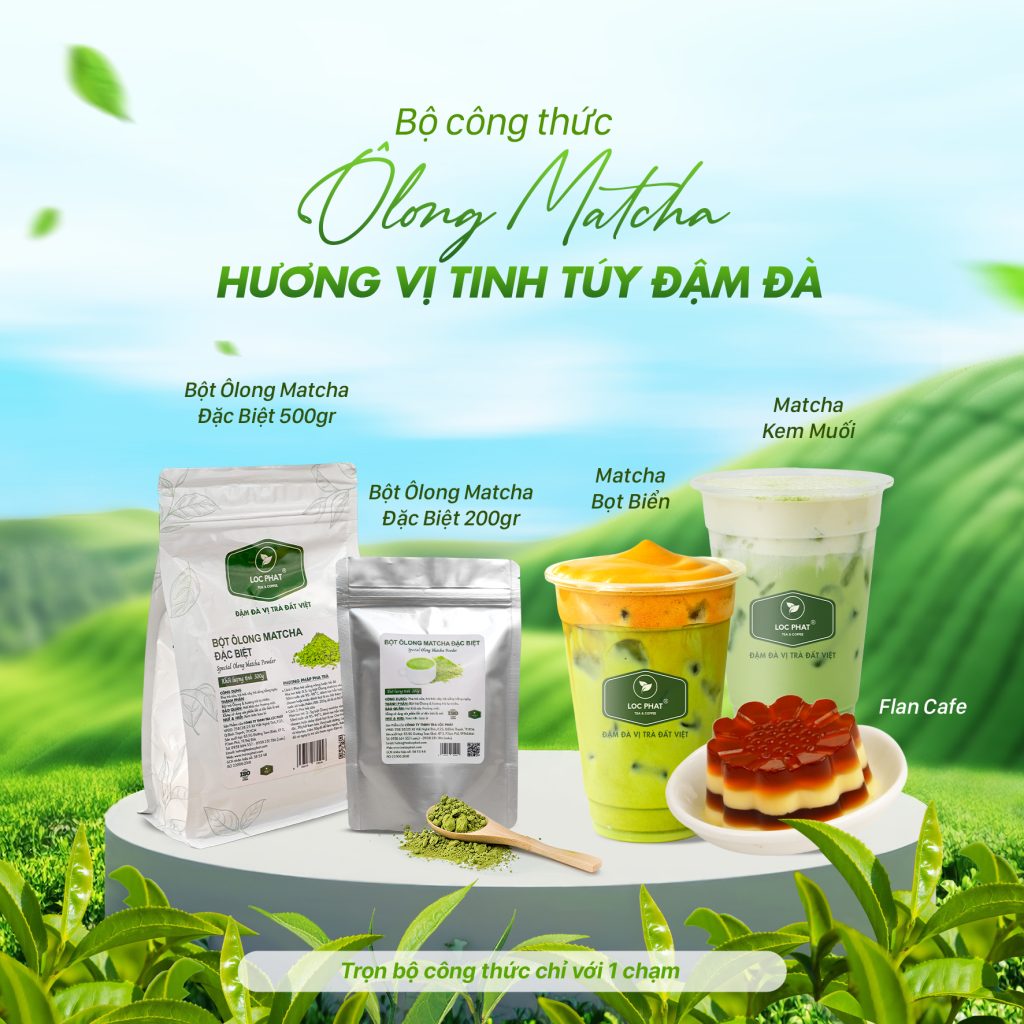 Bộ Công Thức Ôlong Matcha Đặc Biệt tổng hợp những công thức pha chế từ bột Ôlong Matcha với hương vị đậm trà, hậu ngọt béo và màu xanh tự nhiên bắt mắt. Các công thức được tối ưu cho quán đồ uống, giúp pha chế nhanh, ổn định chất lượng, dễ ứng dụng vào menu và bắt kịp xu hướng, góp phần thu hút khách hàng và nâng cao doanh thu.