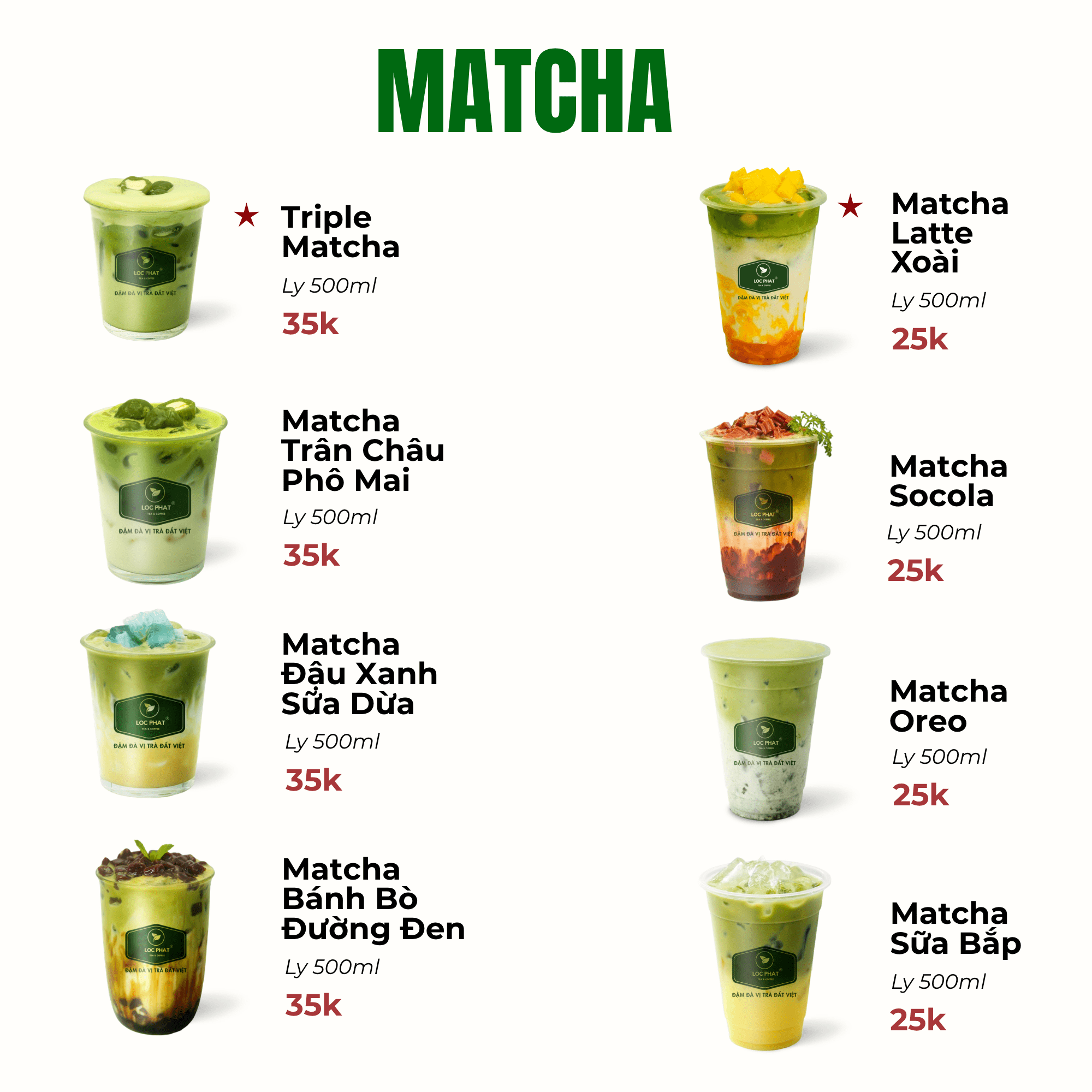 Matcha Bar Code BỘ 8 CÔNG THỨC MENU MATCHA